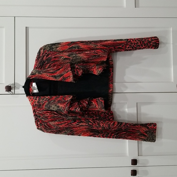 Joseph Ribkoff Vintage Croptop Beaded Bolero Jacket Top Wrap / Sz 6 / Red, Black - Picture 16 of 16